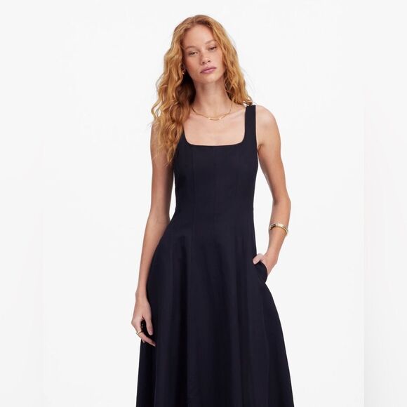 NWT MADEWELL Seamed Squareneck Midi Dress in Jet Black - Picture 3 of 9